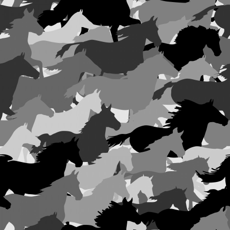 Seamless background: herd of horses skipping in black and white.のイラスト素材