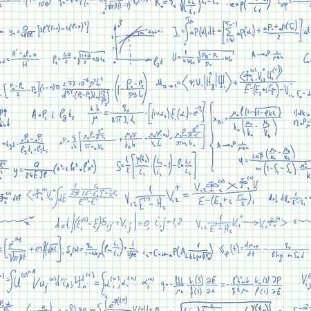 Seamless of notebook sheet in square (cage) with many formulas.のイラスト素材