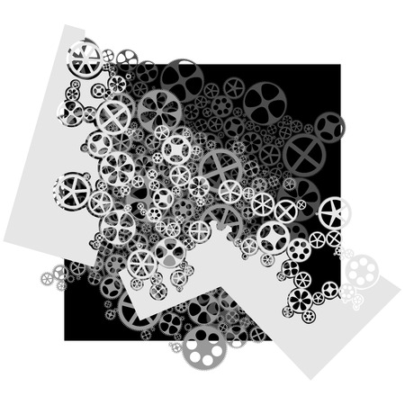 abstract composition illustration of gear wheels in black and white tone.のイラスト素材