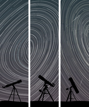 Set vertical abstract banners of stars trace circles on the sky with telescopes.
