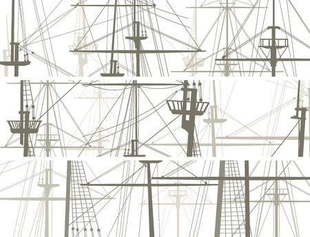 Set of horizontal vector banners with masts and sailyards of sailing ships.のイラスト素材