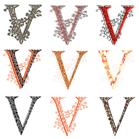 Set of variations fishnet (lace) capital letter V.のイラスト素材