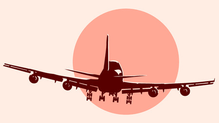 Abstract round logo of passenger airliner at sunset with glare.のイラスト素材