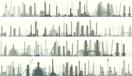 Set of horizontal banners industrial part of city with factories, refineries and power plants.のイラスト素材
