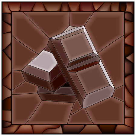 Mosaic brown illustration of chocolate bars stained glass window with frame.のイラスト素材