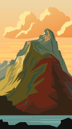 Vector vertical cartoon illustration of mountain peak in simple angular style.のイラスト素材