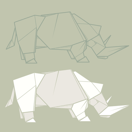 Set vector simple illustration paper origami and contour drawing of rhinoceros.のイラスト素材