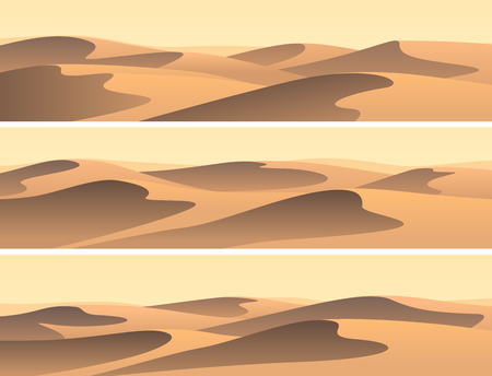 Set of horizontal banners sandy desert barchans.のイラスト素材