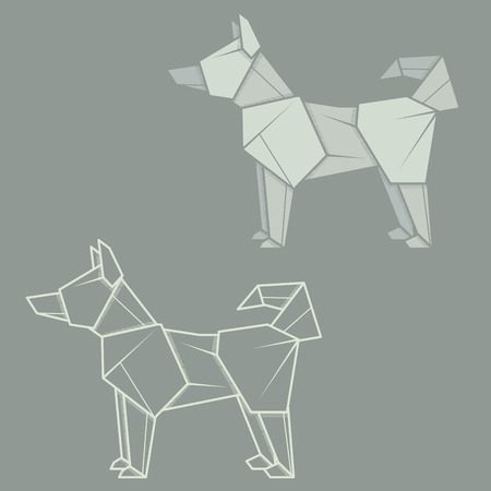 Set vector simple illustration paper origami and contour drawing of husky.のイラスト素材