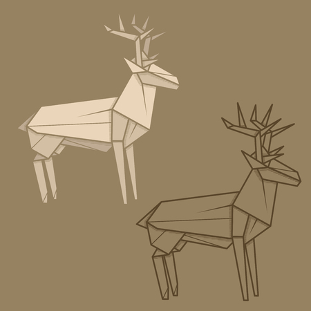 Set vector simple illustration paper origami and contour drawing of deer.のイラスト素材