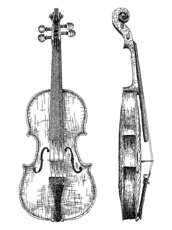 Vector graphic arts sketch of drawing violin (black pen).のイラスト素材