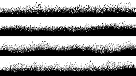 Set of horizontal banners of grassland meadow silhouettes with grass.のイラスト素材
