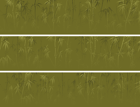 Set of vector horizontal banner with many bamboos tree in green color.のイラスト素材