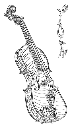 Vector abstract graphic arts sketch of drawing violin (black ink).のイラスト素材