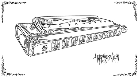 Vector stylized graphic arts sketch of drawing harmonica.