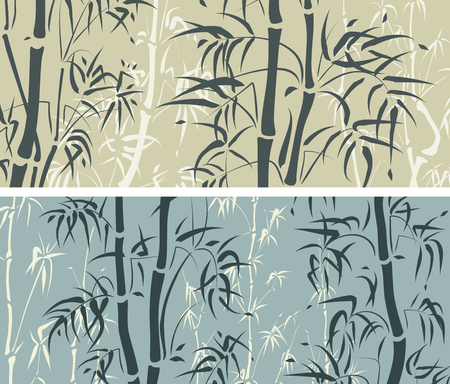 Set of horizontal banner with bamboo trees in green and blue color.のイラスト素材