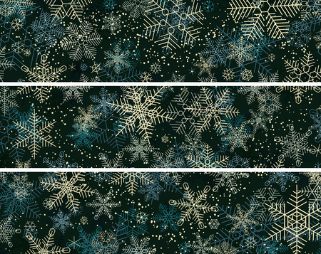 Set of horizontal banners of night winter and snowflakes snowfall.のイラスト素材