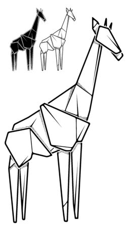 Vector monochrome image of paper giraffe origami (contour drawing by line).のイラスト素材
