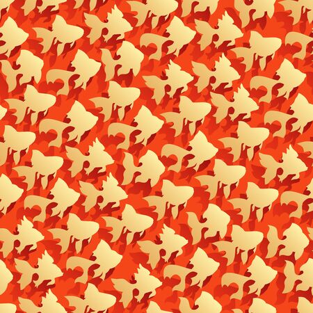 Seamless red abstract background with goldfish (gold fish) and shadows.のイラスト素材