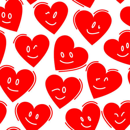 Seamless simple background with images of red hearts (symbol of love) with emotions.