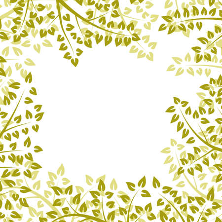 Bordered square frame from forest bounded at the edges by stylized branches with leaves.のイラスト素材