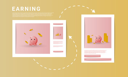 depiction of income traffic with illustration of a pig surrounded by gold coinsのイラスト素材