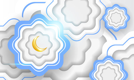 Ramadan design with paper cut style, white and blue, suitable for complementary Islamic themesのイラスト素材