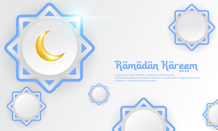 Ramadan design with paper cut style, white and blue, suitable for complementary Islamic themesのイラスト素材