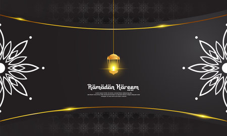 This Ramadan background with lit lantern elements, in white, gold and black, is perfect for Islamic themed backgroundsのイラスト素材