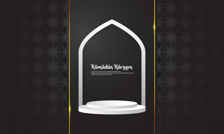 Ramadan themed background with lantern elements, in black and gold, perfect for Islamic themed backgroundsのイラスト素材