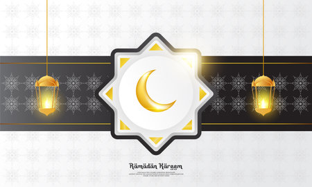 This Ramadan background with lit lantern elements, in white, gold and black, is perfect for Islamic themed backgroundsのイラスト素材