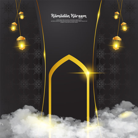 Ramadan background design with lantern and cloud elements, suitable for backgrounds, posters, ptomo, covers, social media posts and othersのイラスト素材