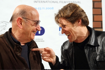 THESSALONIKI,GREECE - NOV 22,2008: Director Theodoros Angelopoulos (L), Willem Dafoe (R) during press conference of  49th Thessaloniki International Film Festival のeditorial素材