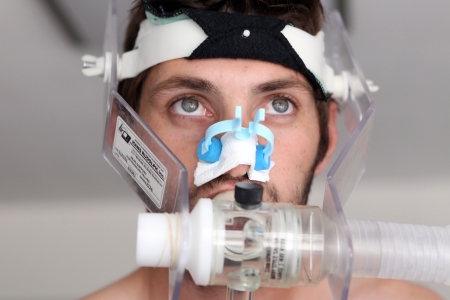 THESSALONIKI, GREECE - JUNE 25,2012 : Giorgos Georgiadis football player of PAOK while going through ergometric testsのeditorial素材