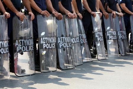 THESSALONIKI,GREECE - SEPT 08, 2012 : Policemen, firefighters and port policeman protest in...