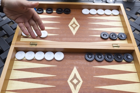 Backgammon table and dice の写真素材