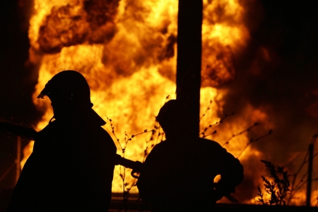 KILKIS,GREECE - MAY 9,2007: Fire-fighters trains extinguishing a fire のeditorial素材