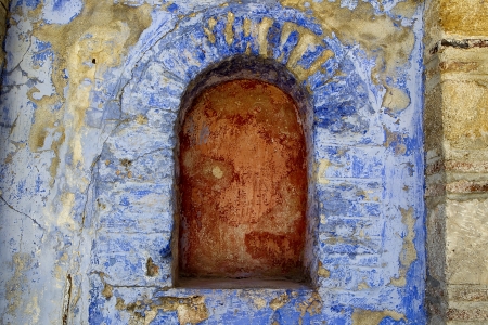  Archway in a brick colorfull stone wall at Hilandar Monastery on the southwest side of the peninsula of Mount Athos in Greece の写真素材
