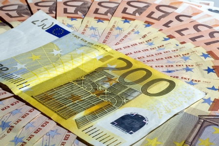  Euro banknotes as a background, close-up on August の写真素材