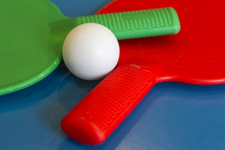 Ping pong paddles and ballsの写真素材