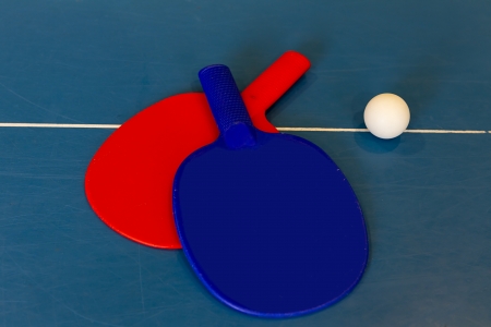 Ping pong paddles and ballsの写真素材
