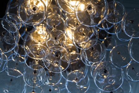 Contemporary crystal chandelier.Close up on the crystal balls of a contemporary chandelier. の写真素材