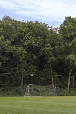 football goal on grassの写真素材