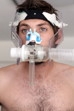 THESSALONIKI, GREECE - JUNE 25, 2012 : Giorgos Georgiadis football player of PAOK while going through ergometric tests のeditorial素材