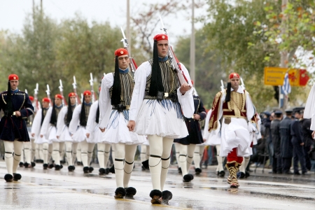 THESSALONIKI, GREECE - OCTOBER 28: On 28th of each October a parade is held for the anniversary of Greek rejection over Italian dictator on October 28, 2012 in Thessaloniki, Greece.のeditorial素材