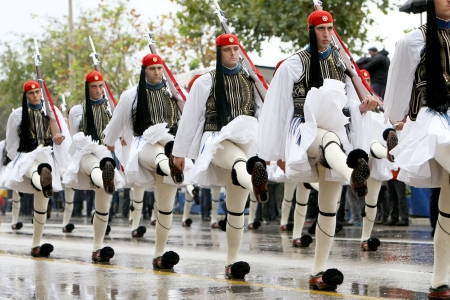 THESSALONIKI, GREECE - OCTOBER 28: On 28th of each October a parade is held for the anniversary of Greek rejection over Italian dictator on October 28, 2012 in Thessaloniki, Greece.のeditorial素材