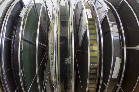 THESSALONIKI,GREECEâNOV 5:Old motion picture film reel during the TIFF on November 5, 2012. This festival is among the top film festivals of Europe and the oldest in the Balkans.のeditorial素材