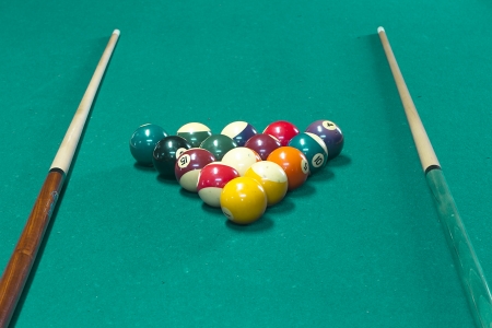 Billiard balls on table.