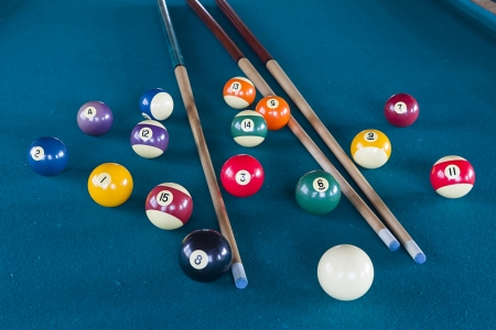 Billiard balls on table.