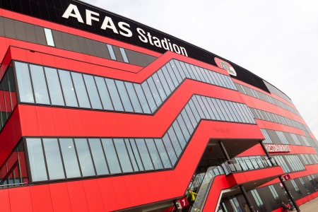 ALKMAAR, NETHERLANDS - OCT 03: Exterior view of the AFAS Stadion on October 03, 2013 in Alkmaar, Netherlands. AFAS Stadion is the home base of the football team AZ Alkmaar.のeditorial素材